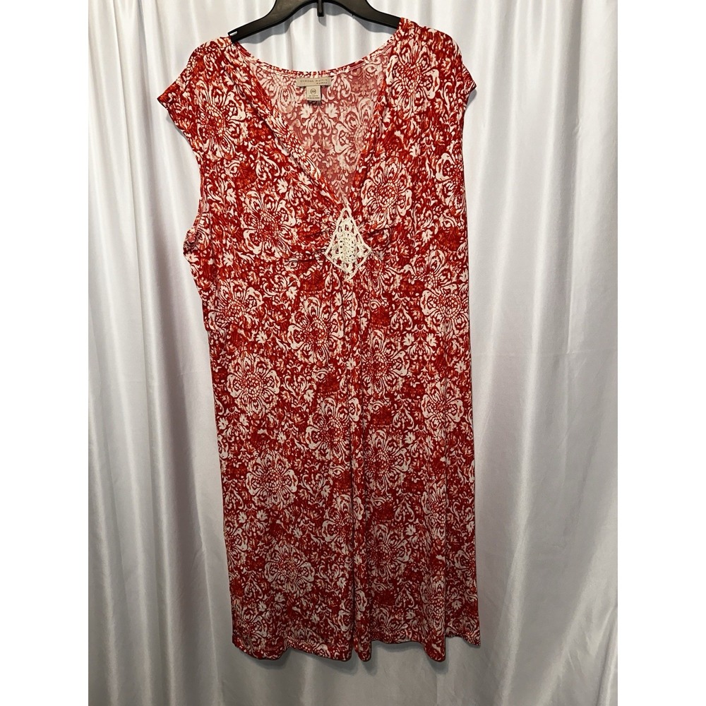 Jonathan Martin Dress Size 20W Red Floral Stretch Sleeveless Pullover V-neck